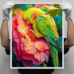 Green Parrot with Floral Pattern