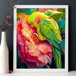 Green Parrot with Floral Pattern